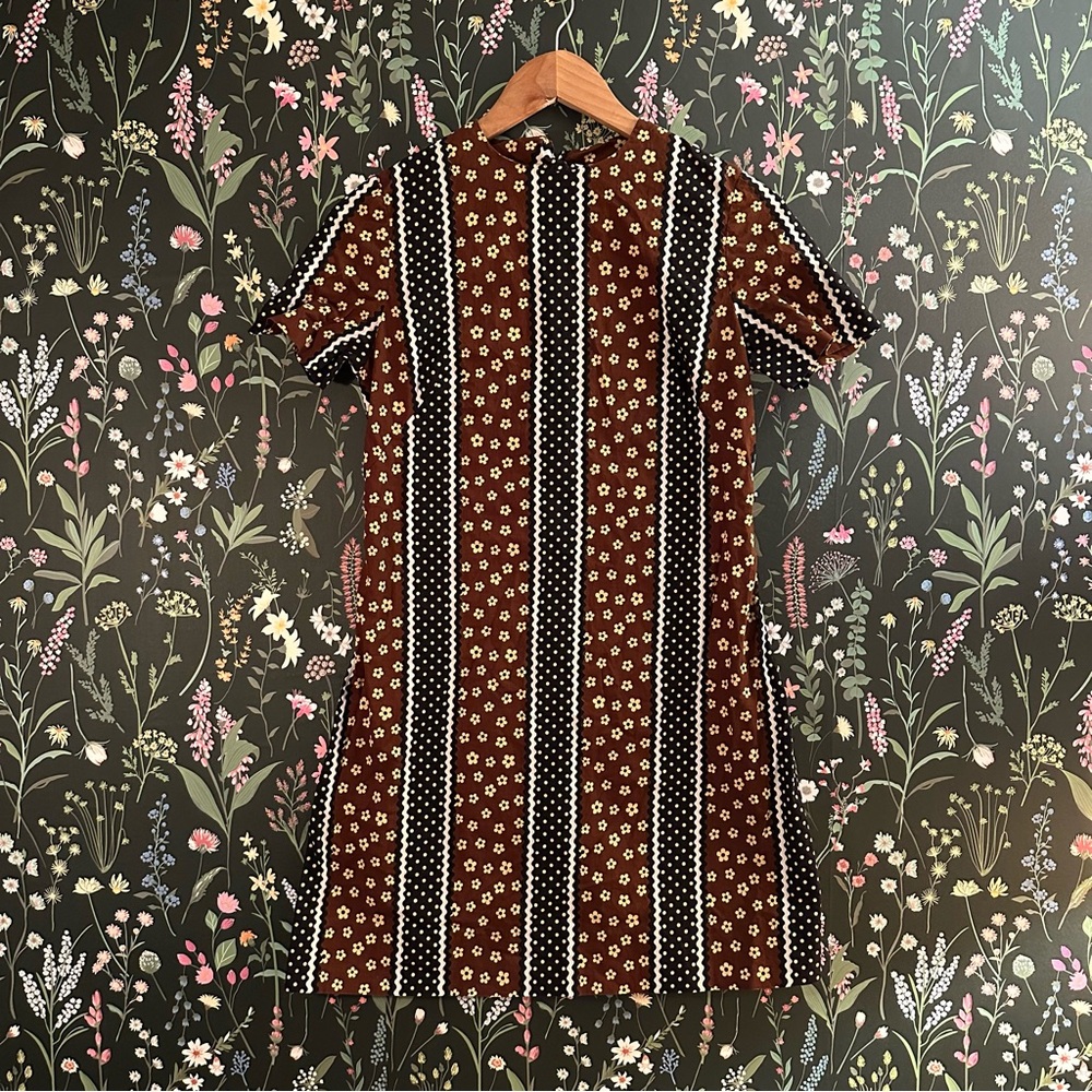 Brown Floral Stripe Short Sleeve Dress
